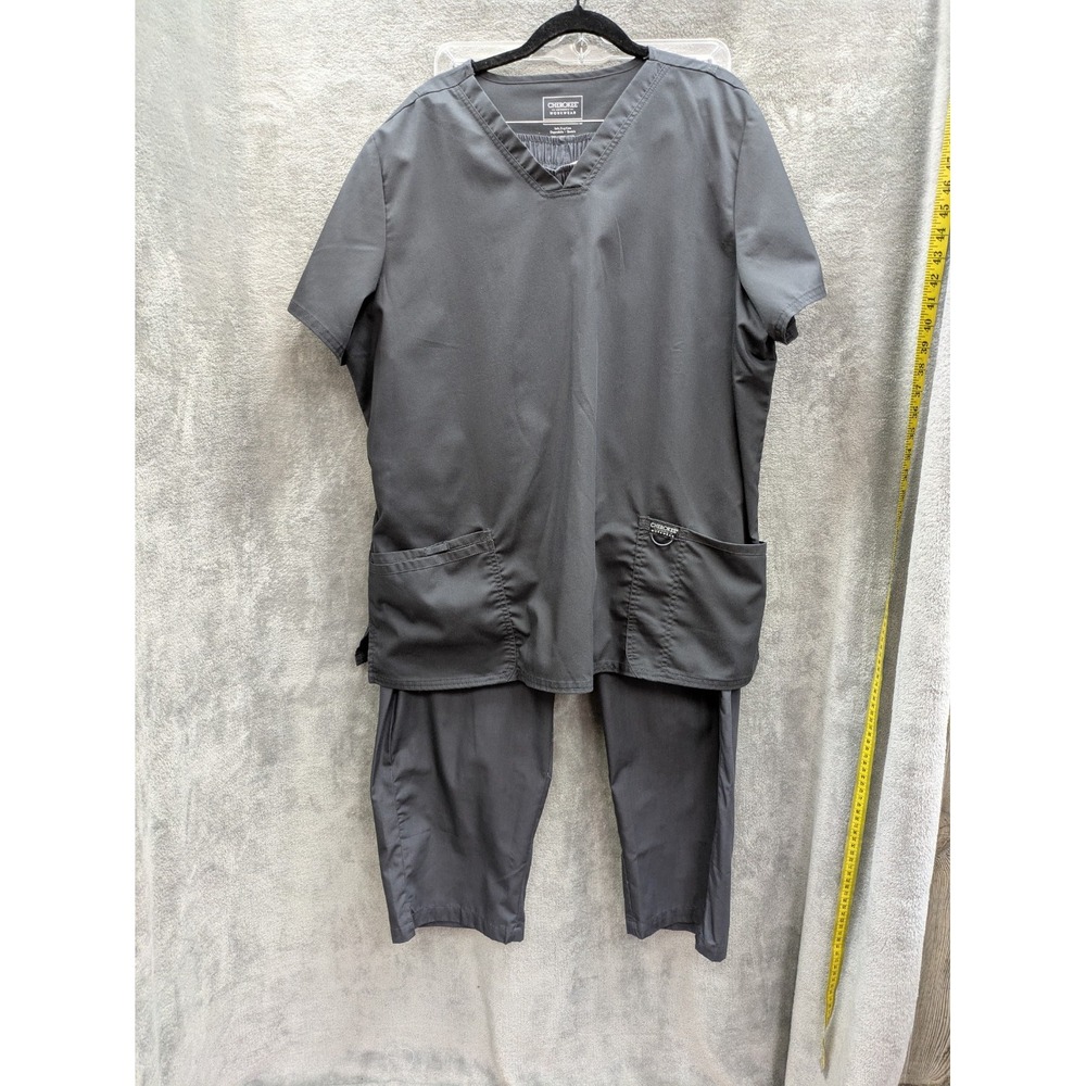 Gray Scrub Outfit Womens 2X Plus Size Top Pants Mixed Set Medical Workwear